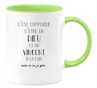quotedazur - Mug Compliqué D'Être Un Dieu Et Un Vincent Mais Ça Va Je Gère - Cadeau Humour Prénom - Idée Cadeau Famille Saint Valentin - Tasse Prénom Vincent