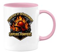 quotedazur - Mug courage et dévouement sapeurs pompiers - Tasse Cadeau Pompier Homme - Rose/Céramique