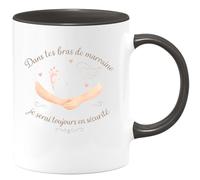 quotedazur - Mug Dans tes bras de marraine, je serai toujours en sécurité - Tasse Cadeau Baptême Demande Future Marraine Femme - Noir/Céramique