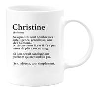 quotedazur - Mug Définition Prénom Christine Déesse Tout Simplement - Cadeau Humour Prénom - Idée Cadeau Famille Saint Valentin - Tasse Prénom Christine - Idéal Pour Noël Au Bureau