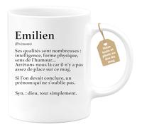 quotedazur - Mug Définition Prénom Emilien Dieu Tout Simplement - Cadeau Humour Prénom - Idée Cadeau Famille Saint Valentin - Tasse Prénom Emilien