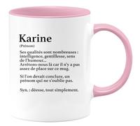 quotedazur - Mug Définition Prénom Karine Déesse Tout Simplement - Cadeau Humour Prénom - Idée Cadeau Famille Saint Valentin - Tasse Prénom Karine - Idéal Pour Noël Au Bureau