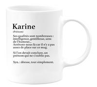 quotedazur - Mug Définition Prénom Karine Déesse Tout Simplement - Cadeau Humour Prénom - Idée Cadeau Famille Saint Valentin - Tasse Prénom Karine - Idéal Pour Noël Au Bureau