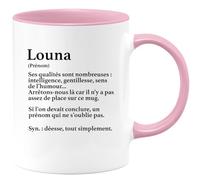 quotedazur - Mug Définition Prénom Louna Déesse Tout Simplement - Cadeau Humour Prénom - Idée Cadeau Famille Saint Valentin - Tasse Prénom Louna - Idéal Pour Noël Au Bureau
