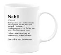 quotedazur - Mug Définition Prénom Nahil Dieu Tout Simplement - Cadeau Humour Prénom - Idée Cadeau Famille Saint Valentin - Tasse Prénom Nahil