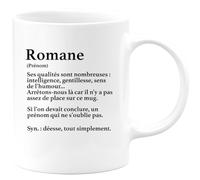 quotedazur - Mug Définition Prénom Romane Déesse Tout Simplement - Cadeau Humour Prénom - Idée Cadeau Famille Saint Valentin - Tasse Prénom Romane - Idéal Pour Noël Au Bureau