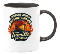 quotedazur - Mug derrière chaque grand pompier il y a une famille qui l'attend - Tasse Cadeau Pompier Femme - Noir/Céramique