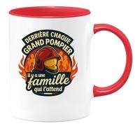 quotedazur - Mug derrière chaque grand pompier il y a une famille qui l'attend - Tasse Cadeau Pompier Femme - Rouge/Céramique