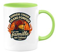 quotedazur - Mug derrière chaque grand pompier il y a une famille qui l'attend - Tasse Cadeau Pompier Femme - Vert/Céramique