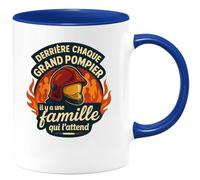 quotedazur - Mug derrière chaque grand pompier il y a une famille qui l'attend - Tasse Cadeau Pompier Femme - Bleu/Céramique