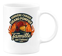 quotedazur - Mug derrière chaque grand pompier il y a une famille qui l'attend - Tasse Cadeau Pompier Femme - Blanc/Céramique