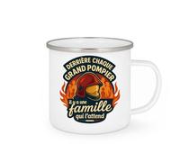 quotedazur - Mug derrière chaque grand pompier il y a une famille qui l'attend - Tasse Cadeau Pompier Femme - Blanc/Emaillé
