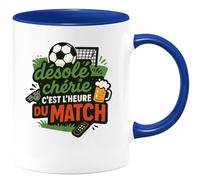 quotedazur - Mug désolé chérie, c'est l'heure du match - Tasse Cadeau Football Homme - Bleu/Céramique