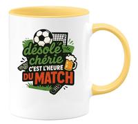 quotedazur - Mug désolé chérie, c'est l'heure du match - Tasse Cadeau Football Homme - Jaune/Céramique