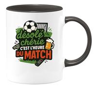 quotedazur - Mug désolé chérie, c'est l'heure du match - Tasse Cadeau Football Homme - Noir/Céramique