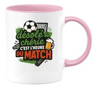quotedazur - Mug désolé chérie, c'est l'heure du match - Tasse Cadeau Football Homme - Rose/Céramique