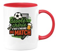 quotedazur - Mug désolé chérie, c'est l'heure du match - Tasse Cadeau Football Homme - Rouge/Céramique
