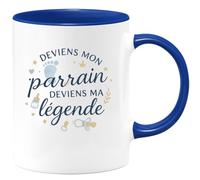quotedazur - Mug Deviens mon parrain deviens ma légende - Tasse Cadeau Baptême Demande Futur Parrain Homme - Bleu/Céramique