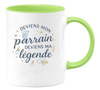 quotedazur - Mug Deviens mon parrain deviens ma légende - Tasse Cadeau Baptême Demande Futur Parrain Homme - Vert/Céramique
