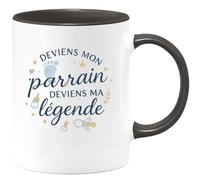 quotedazur - Mug Deviens mon parrain deviens ma légende - Tasse Cadeau Baptême Demande Futur Parrain Homme - Noir/Céramique