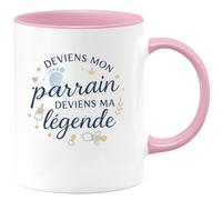 quotedazur - Mug Deviens mon parrain deviens ma légende - Tasse Cadeau Baptême Demande Futur Parrain Homme - Rose/Céramique