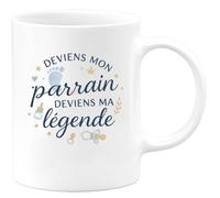 quotedazur - Mug Deviens mon parrain deviens ma légende - Tasse Cadeau Baptême Demande Futur Parrain Homme - Blanc/Céramique