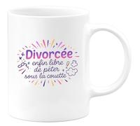quotedazur - Mug Divorcée : enfin libre de péter sous la couette - Tasse Cadeau Humour Femme - Blanc/Céramique