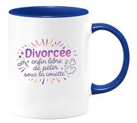 quotedazur - Mug Divorcée : enfin libre de péter sous la couette - Tasse Cadeau Humour Femme - Bleu/Céramique