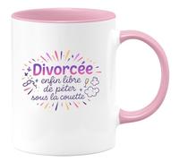 quotedazur - Mug Divorcée : enfin libre de péter sous la couette - Tasse Cadeau Humour Femme - Rose/Céramique