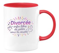 quotedazur - Mug Divorcée : enfin libre de péter sous la couette - Tasse Cadeau Humour Femme - Rouge/Céramique