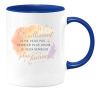 quotedazur - Mug En vieillissant je ne veux pas sembler plus jeune. Je veux sembler plus heureuse. - Tasse Cadeau Anniversaire Femme - Bleu/Céramique