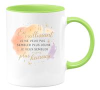 quotedazur - Mug En vieillissant je ne veux pas sembler plus jeune. Je veux sembler plus heureuse. - Tasse Cadeau Anniversaire Femme - Vert/Céramique