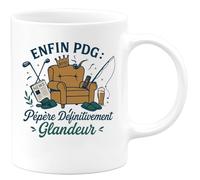 quotedazur - Mug Enfin PDG : Pépère Définitivement Glandeur - Tasse Cadeau Retraite Homme - Blanc/Céramique