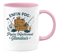 quotedazur - Mug Enfin PDG : Pépère Définitivement Glandeur - Tasse Cadeau Retraite Homme - Rose/Céramique