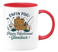 quotedazur - Mug Enfin PDG : Pépère Définitivement Glandeur - Tasse Cadeau Retraite Homme - Rouge/Céramique