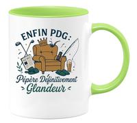quotedazur - Mug Enfin PDG : Pépère Définitivement Glandeur - Tasse Cadeau Retraite Homme - Vert/Céramique