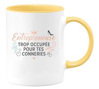 quotedazur - Mug Entrepreneuse : trop occupée pour tes conneries - Tasse Cadeau Humour Femme - Jaune/Céramique