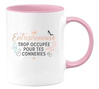quotedazur - Mug Entrepreneuse : trop occupée pour tes conneries - Tasse Cadeau Humour Femme - Rose/Céramique