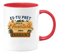 quotedazur - Mug Es-tu prêt pour l'aventure parrain ? - Tasse Cadeau Baptême Demande Futur Parrain Homme - Rouge/Céramique