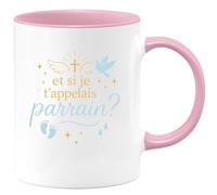 quotedazur - Mug et si je t'appelais parrain ? - Tasse Cadeau Baptême Demande Futur Parrain Homme - Rose/Céramique
