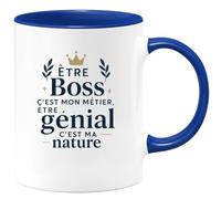 quotedazur - Mug Être Boss c'est mon métier, être génial c'est ma nature - Tasse Cadeau Boss Homme - Bleu/Céramique