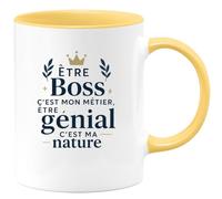 quotedazur - Mug Être Boss c'est mon métier, être génial c'est ma nature - Tasse Cadeau Boss Homme - Jaune/Céramique