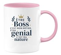 quotedazur - Mug Être Boss c'est mon métier, être génial c'est ma nature - Tasse Cadeau Boss Homme - Rose/Céramique