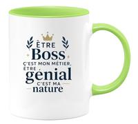 quotedazur - Mug Être Boss c'est mon métier, être génial c'est ma nature - Tasse Cadeau Boss Homme - Vert/Céramique