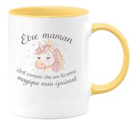 quotedazur - Mug Être maman c'est comme être une licorne : magique mais épuisant - Tasse Cadeau Maman Femme - Jaune/Céramique