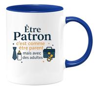 quotedazur - Mug Être Patron c'est comme être parent, mais avec des adultes - Tasse Cadeau Patron Homme - Bleu/Céramique