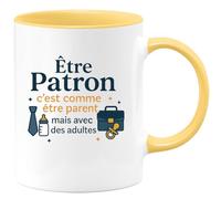 quotedazur - Mug Être Patron c'est comme être parent, mais avec des adultes - Tasse Cadeau Patron Homme - Jaune/Céramique