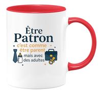 quotedazur - Mug Être Patron c'est comme être parent, mais avec des adultes - Tasse Cadeau Patron Homme - Rouge/Céramique