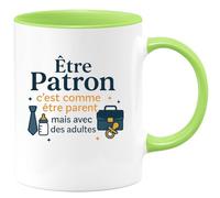 quotedazur - Mug Être Patron c'est comme être parent, mais avec des adultes - Tasse Cadeau Patron Homme - Vert/Céramique