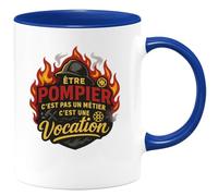 quotedazur - Mug être pompier c'est pas un métier c'est une vocation - Tasse Cadeau Pompier Femme - Bleu/Céramique